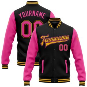 Custom Black Pink Gold Bomber Full Snap&hellip;