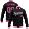 Custom Black Pink Gray Light Blue Bomber Full Snap Varsity Baseball Jacket, Custom Team Jacket