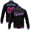 Custom Black Pink Light Blue Bomber Full Snap Varsity Baseball Jacket, Custom Team Jacket