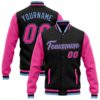 Custom Black Pink Light Blue Bomber Full Snap Baseball Jacket, Custom Team Jacket