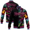 Custom Black Pink Light Blue Bomber Varsity Baseball Jacket, Custom Team Jacket