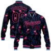 Custom Black Pink Neon Green Bomber Full Snap Baseball Jacket, Custom Team Jacket