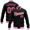 Custom Black Pink Light Blue Hawaii Palm Trees And Flamingo 3D Bomber Full Snap Baseball Jacket, Custom Team Jacket