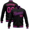 Custom Black Pink Purple Bomber Full Snap Varsity Baseball Jacket, Custom Team Jacket
