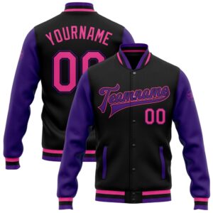 Custom Black Pink Purple Bomber Full Snap&hellip;