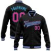Custom Black Pink Sky Blue Bomber Full Snap Varsity Baseball Jacket, Custom Team Jacket