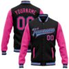 Custom Black Pink Sky Blue Bomber Full Snap Baseball Jacket, Custom Team Jacket