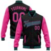 Custom Black Pink Sky Blue Bomber Full Snap Varsity Baseball Jacket, Custom Team Jacket