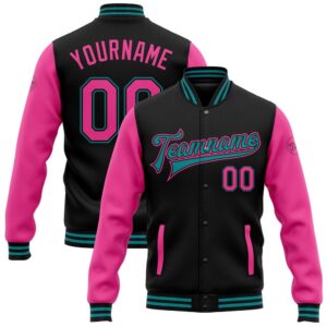 Custom Black Pink Teal Bomber Full Snap&hellip;