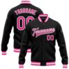 Custom Black Pink Teal Bomber Full Snap Varsity Baseball Jacket, Custom Team Jacket