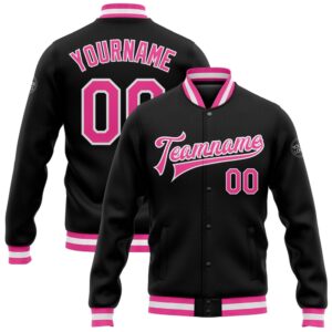 Custom Black Pink White Bomber Full Snap&hellip;