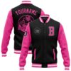 Custom Black Pink White Bomber Full Snap Baseball Jacket, Custom Team Jacket