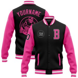 Custom Black Pink White Bomber Full Snap&hellip;