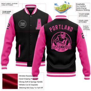 Custom Black Pink White Bomber Full Snap&hellip;