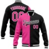 Custom Black Pink White Bomber Full Snap Varsity Baseball Jacket, Custom Team Jacket