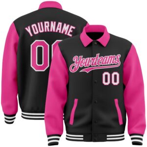 Custom Black Pink White Bomber Full Snap&hellip;