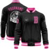Custom Black Pink White Halftone 3D Pattern Design Bomber Full Snap Baseball Jacket, Custom Team Jacket