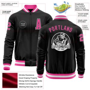 Custom Black Pink White Bomber Varsity Baseball&hellip;