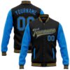 Custom Black Powder Blue Orange Bomber Full Snap Baseball Jacket, Custom Team Jacket