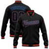 Custom Black Powder Blue Orange Bomber Full Snap Varsity Baseball Jacket, Custom Team Jacket