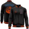 Custom Black Powder Blue Orange Bomber Full Snap Varsity Baseball Jacket, Custom Team Jacket