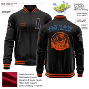Custom Black Powder Blue Orange Bomber Varsity&hellip;