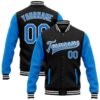 Custom Black Purple Gold Bomber Full Snap Baseball Jacket, Custom Team Jacket