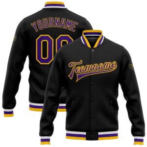 Custom Black Purple Gold Bomber Full Snap&hellip;