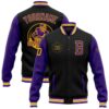 Custom Black Purple Gold Bomber Full Snap Baseball Jacket, Custom Team Jacket