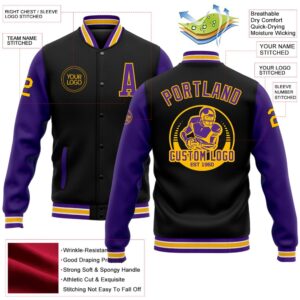 Custom Black Purple Gold Bomber Full Snap&hellip;
