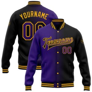 Custom Black Purple Gold Bomber Full Snap&hellip;