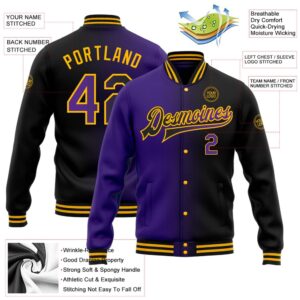 Custom Black Purple Gold Bomber Full Snap&hellip;