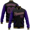 Custom Black Purple Pink Bomber Full Snap Varsity Letterman Gradient Fashion Jacket, Custom Team Jacket