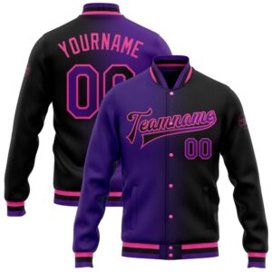 Custom Black Purple Pink Bomber Full Snap&hellip;
