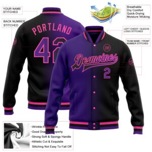 Custom Black Purple Pink Bomber Full Snap&hellip;