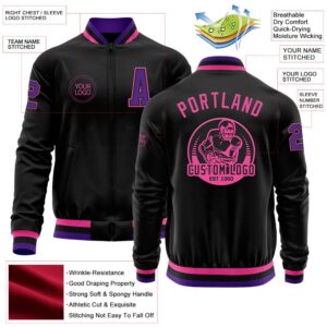 Custom Black Purple Pink Bomber Varsity Baseball&hellip;