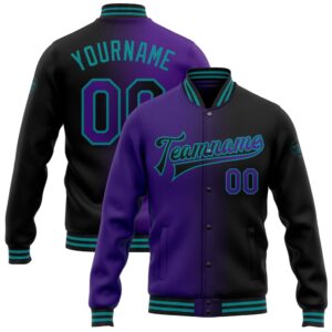 Custom Black Purple Teal Bomber Full Snap&hellip;