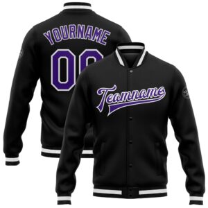 Custom Black Purple White Bomber Full Snap&hellip;
