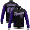 Custom Black Purple White Bomber Varsity Baseball Jacket, Custom Team Jacket