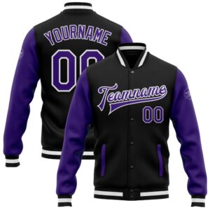 Custom Black Purple White Bomber Full Snap&hellip;