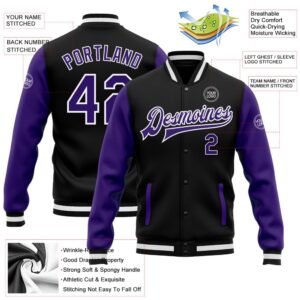 Custom Black Purple White Bomber Full Snap&hellip;