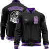Custom Black Purple White Bomber Full Snap Varsity Baseball Jacket, Custom Team Jacket