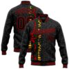 Custom Black Red Abstract Network 3D Pattern Design Bomber Full Snap Baseball Jacket, Custom Team Jacket