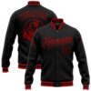 Custom Black Red Bomber Full Snap Varsity Baseball Jacket, Custom Team Jacket