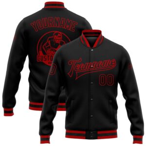 Custom Black Red Bomber Full Snap Baseball&hellip;
