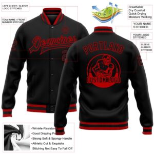 Custom Black Red Bomber Full Snap Baseball&hellip;