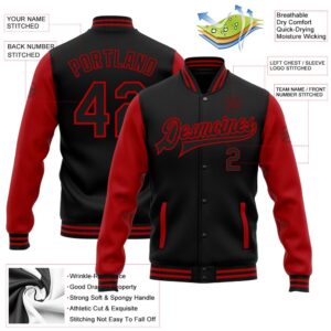Custom Black Red Bomber Full Snap Varsity&hellip;