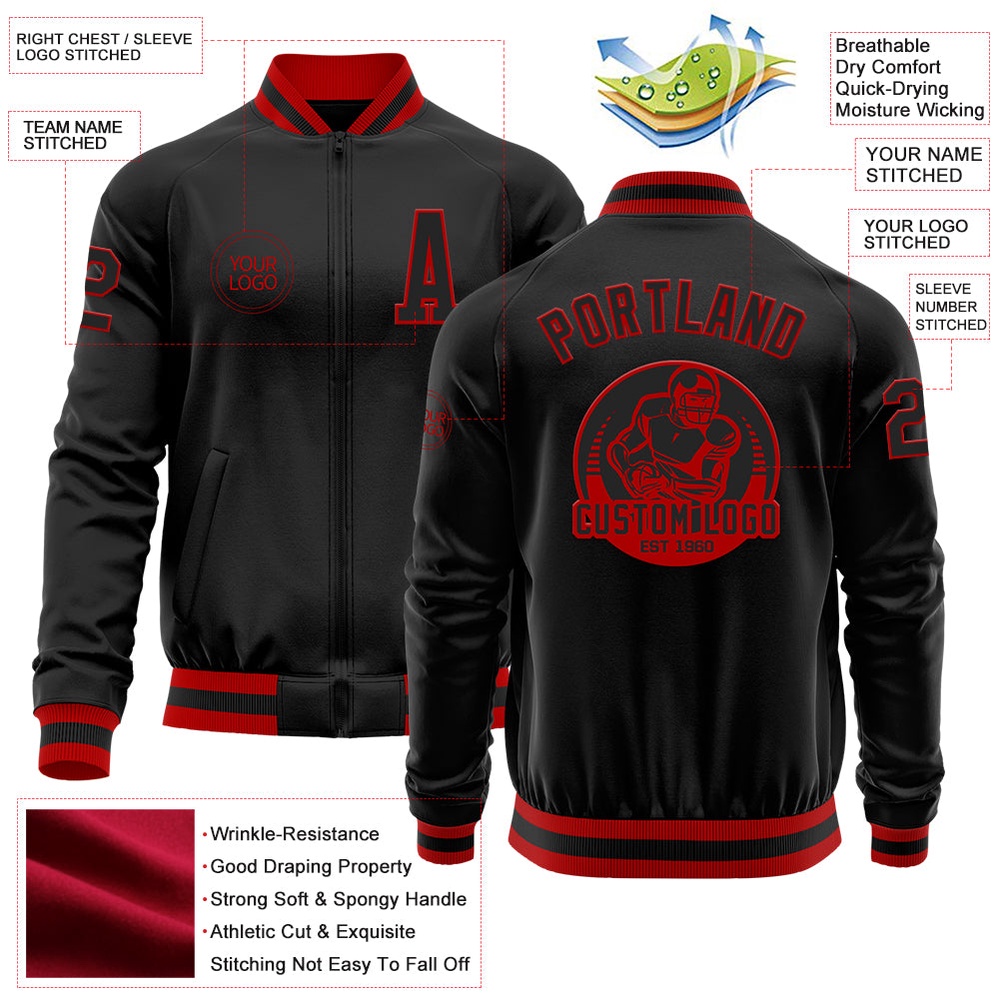 Custom Black Red Bomber Varsity Baseball Jacket, Custom Team Jacket