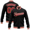 Custom Black Red Cream Bomber Full Snap Varsity Baseball Jacket, Custom Team Jacket