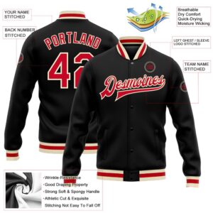 Custom Black Red Cream Bomber Full Snap&hellip;